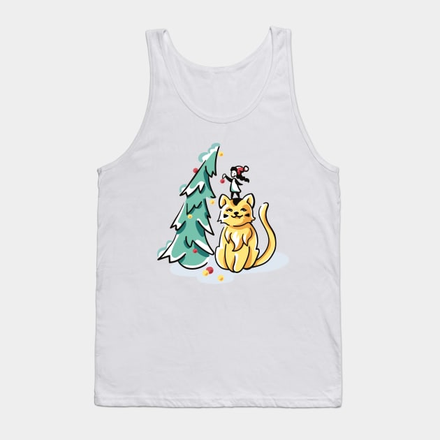 Little girl and her cat. Magic Christmas Tank Top by Elena Romashko